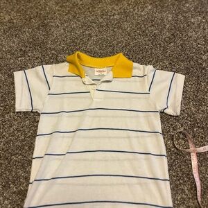 Vintage Health-Tex Polo Short Sleeve 7 USA Made White Striped Yellow Collar 90s